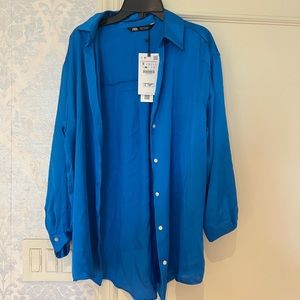NWT Blue Zara Button Up